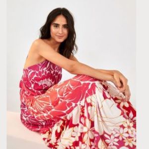 NEW - Rare! Farm Rio long pink maxi dress halter floral print design med…
